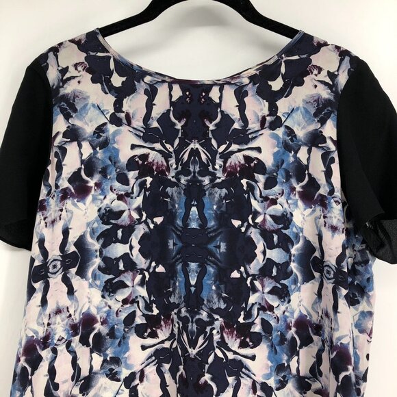 Rebecca Taylor  Blue black Abstract Printed Short Sleeve Silk Blouse Size 8 - Picture 6 of 16